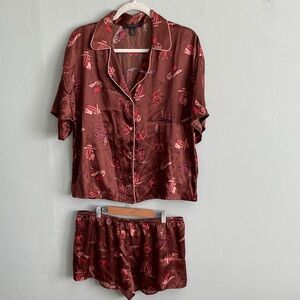 Midnight Bakery Women's Satin Pajama Set Cowboy Print Size Large